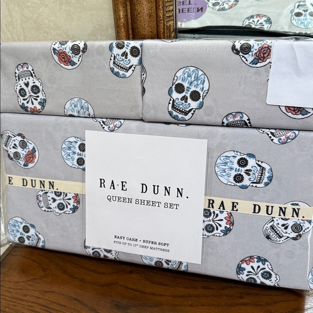 Rae Dunn Gray Skull Queen Sheet Set. Easy care. Super soft.